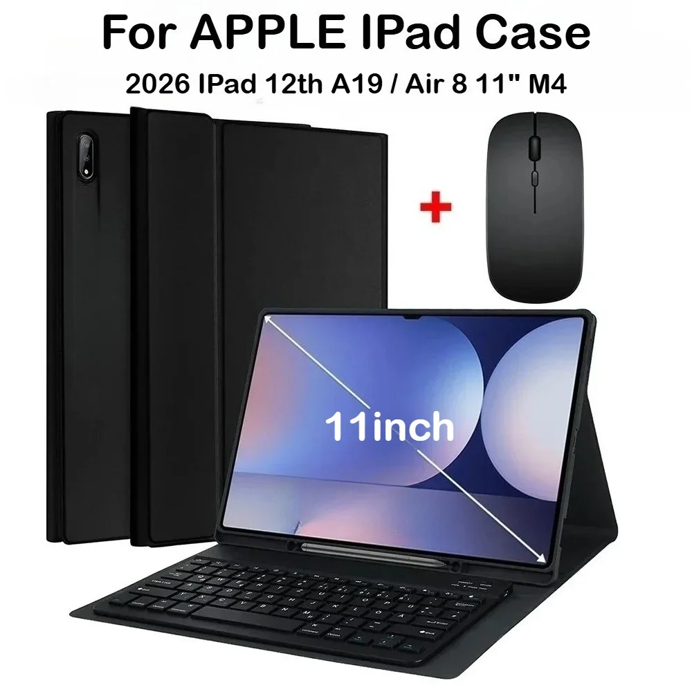 

NEW PU Leather Bluetooth Magnetic Keyboard Case for IPad A19 12th 2026 A16 11th 11 Inch Soft Silicone Back Protector Smart Cover