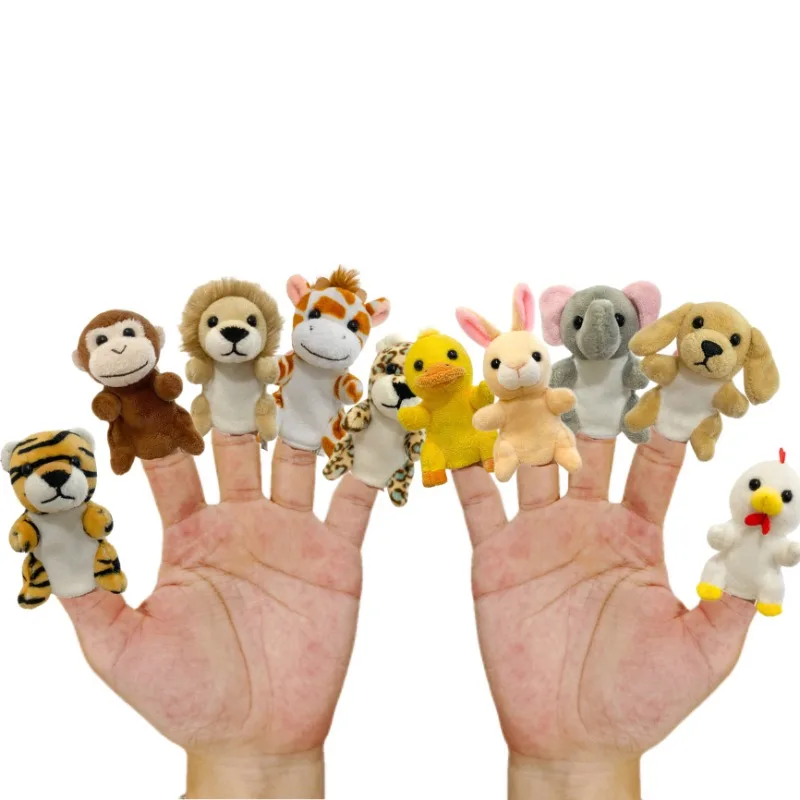 9cm Kawaii Jungle and Farm Animal Hand Finger Puppets Plush Toy Stuffed Animal Doll Educational Puppet For Role Play Storytel