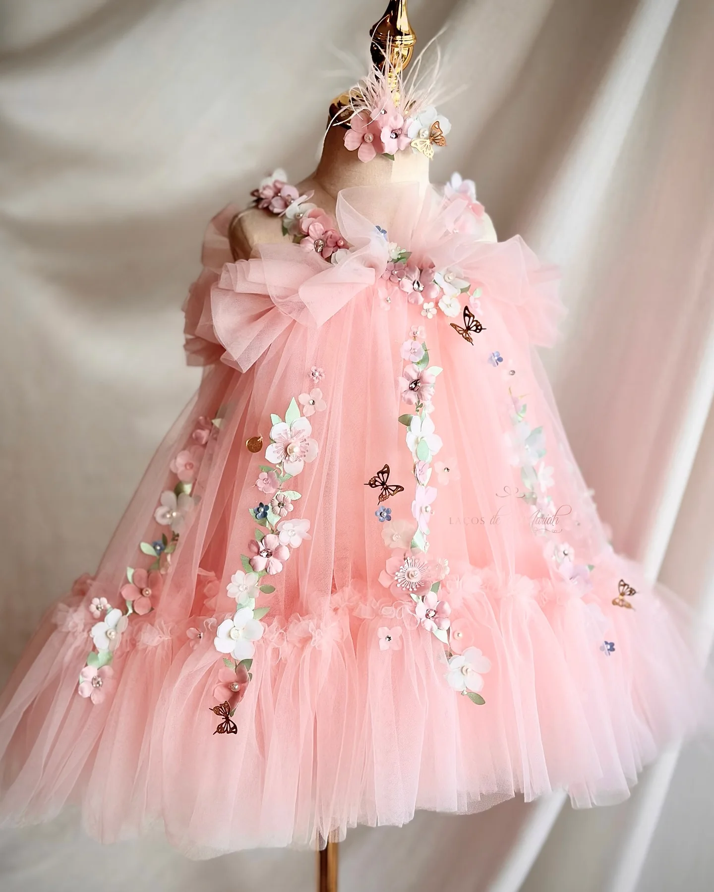 Pink Flower Girl Dresses Toddler Girl's Birthday Gowns Customized Baby Kids First Communion Dresses