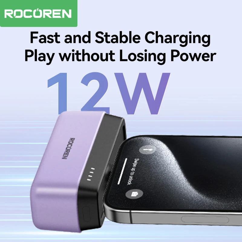 Rocoren Mini Power Bank 4500mAh Portable Charger with USB-C Connector Stand Emergency Battery Powerbank For iPhone 15 Xiaomi mi