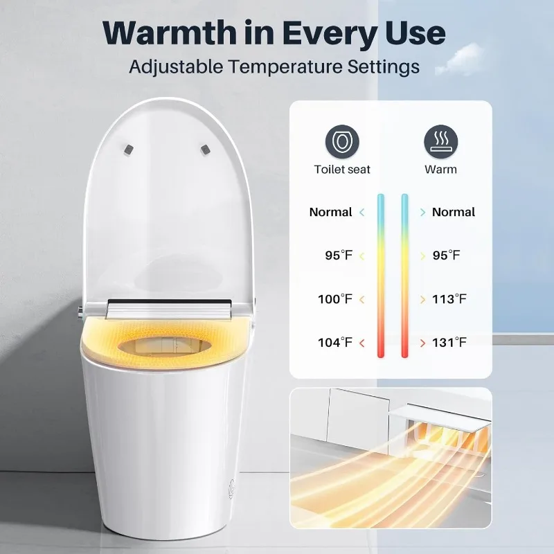 Smart Toilet with Built-in Tank & Bidet Auto Open/Close Foot Sensor Flush Dryer Heated Seat Soft Close Elongated