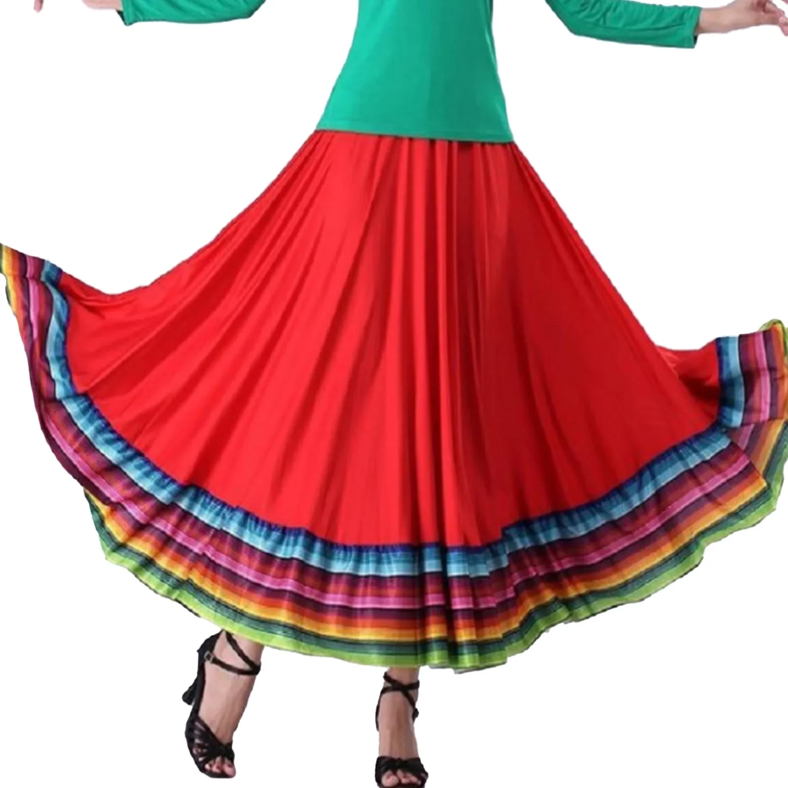 Gonna da ballo pieghevole da donna Flamenco spagnolo colorato grande altalena gonne lunghe Folkloric Costume da spettacolo di danza popolare messicana