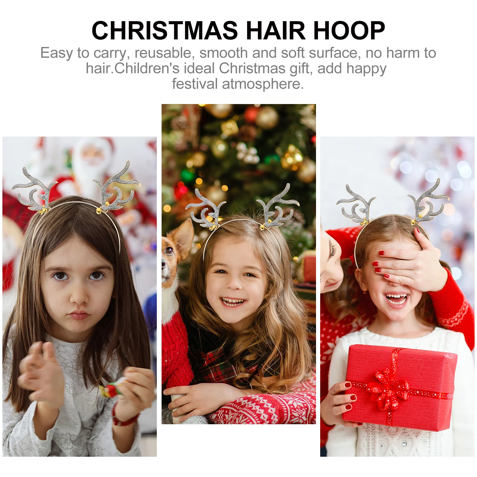 

Christmas Glittered Reindeer Antler Hair Hoop Headband Golden Christmas Hair Accessories Party Headwear Lightweight Durable