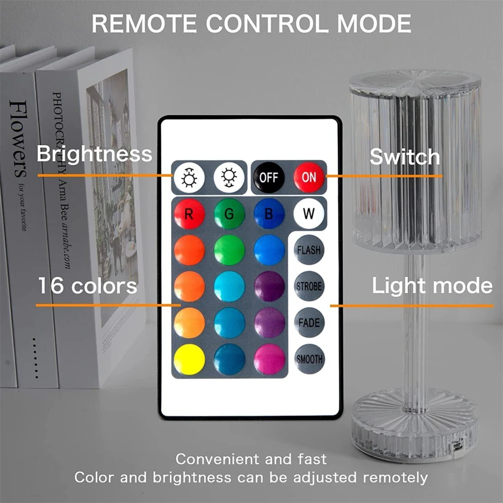 Acrylic Table Lamp Crystal Diamond Table Lamps Touch Remote Control Rechargeable Modern Style Bedside Lamp