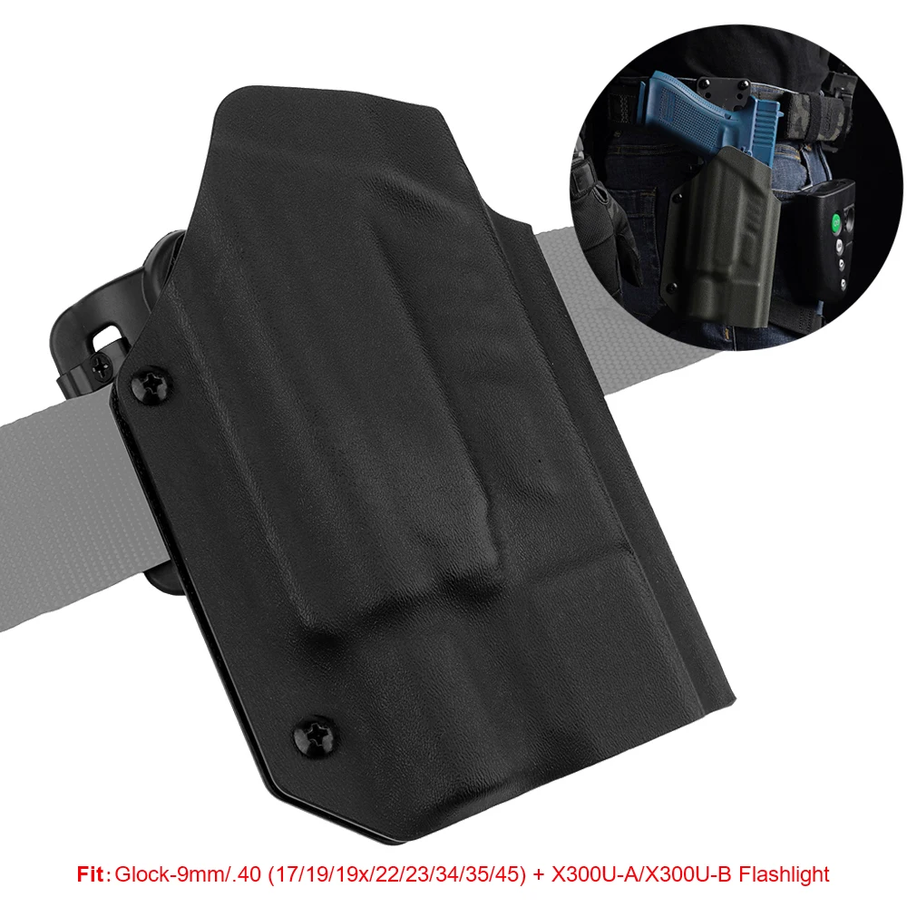 Lightweight Kydex Tactical Holster for Glock-9mm/.40 (17/19/19x/45)+X300U-A/B Torch Belt Carry Militar Hunting Pistol Holster