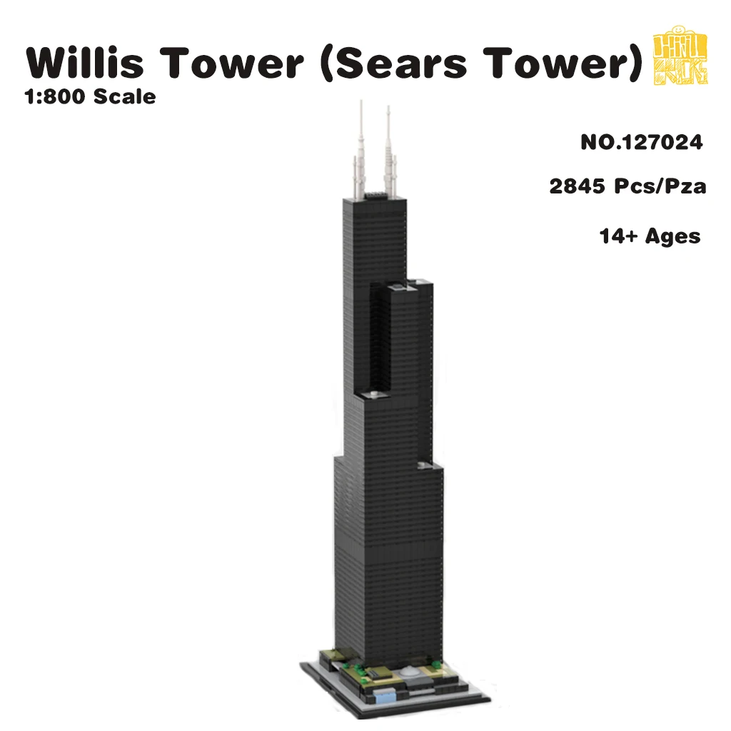 MOC-127024 Willis Tower Sears 1:800 Scale Model With PDF Drawings Building Blocks Bricks Kids DIY Birthday Christmas Gifts