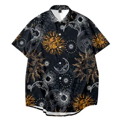 New Moon Shirt y2k hombre Harajuku thin adult Hawaiian shirt Short-sleevedloose star and moon pattern beach Tops 1