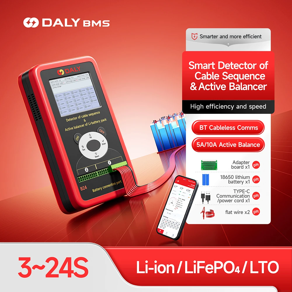 Daly Smart BMS 10A 5A Active Balancer and Detector of Cable Sequence of 3S 4S 7S 8S 16S 20S 24S Li-ion 3.7V LifePo4 3.2V battery