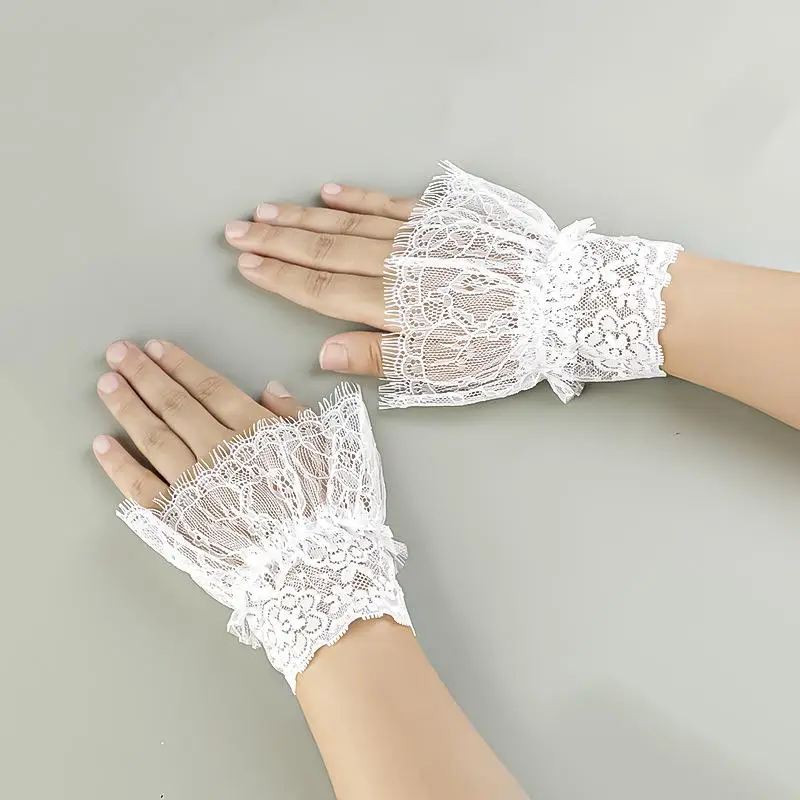 Women Fake Arm Sleeves With Short Tassels White And Black Pleated Cuff Beautiful Lace Accessories Outdoor Embellishments