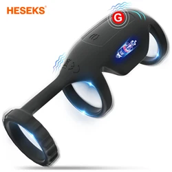 HESEKS-Anneau pénien vibrant pour hommes et femmes, anneau de pénis, testicules du point G, manchon d'épaisseur, vibrateur, couples, jouets sexuels pour adultes, 18