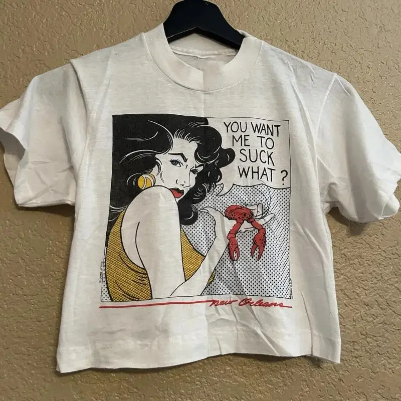 Vintage 1986 New Orleans You Want Me To Suck Adult Funny Art Cropped T Shirt