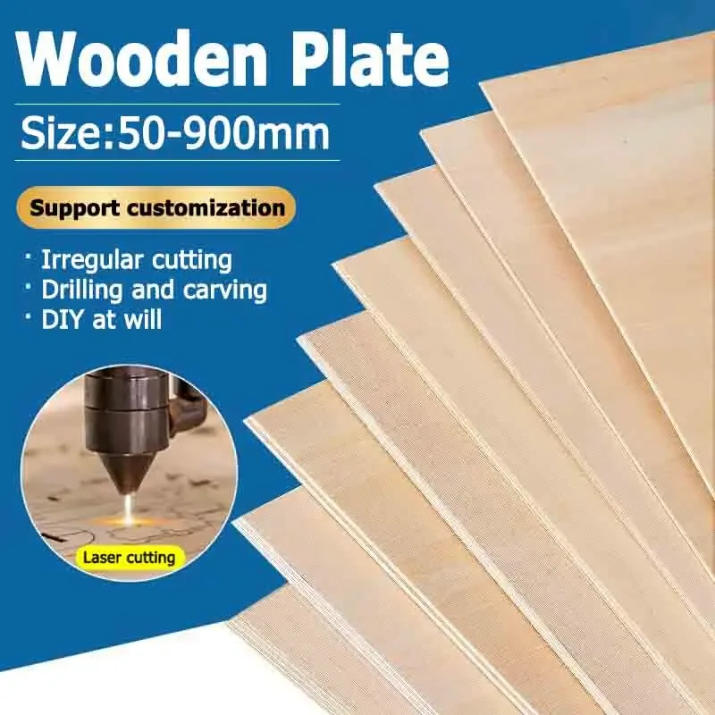 50-900mm Solid Wooden Plate Plywood Sheet Handmade Model DIY Thickness 1/1.5/2/3/4/5/6/7/10/12/15/20mm Width 100/200/300~600mm