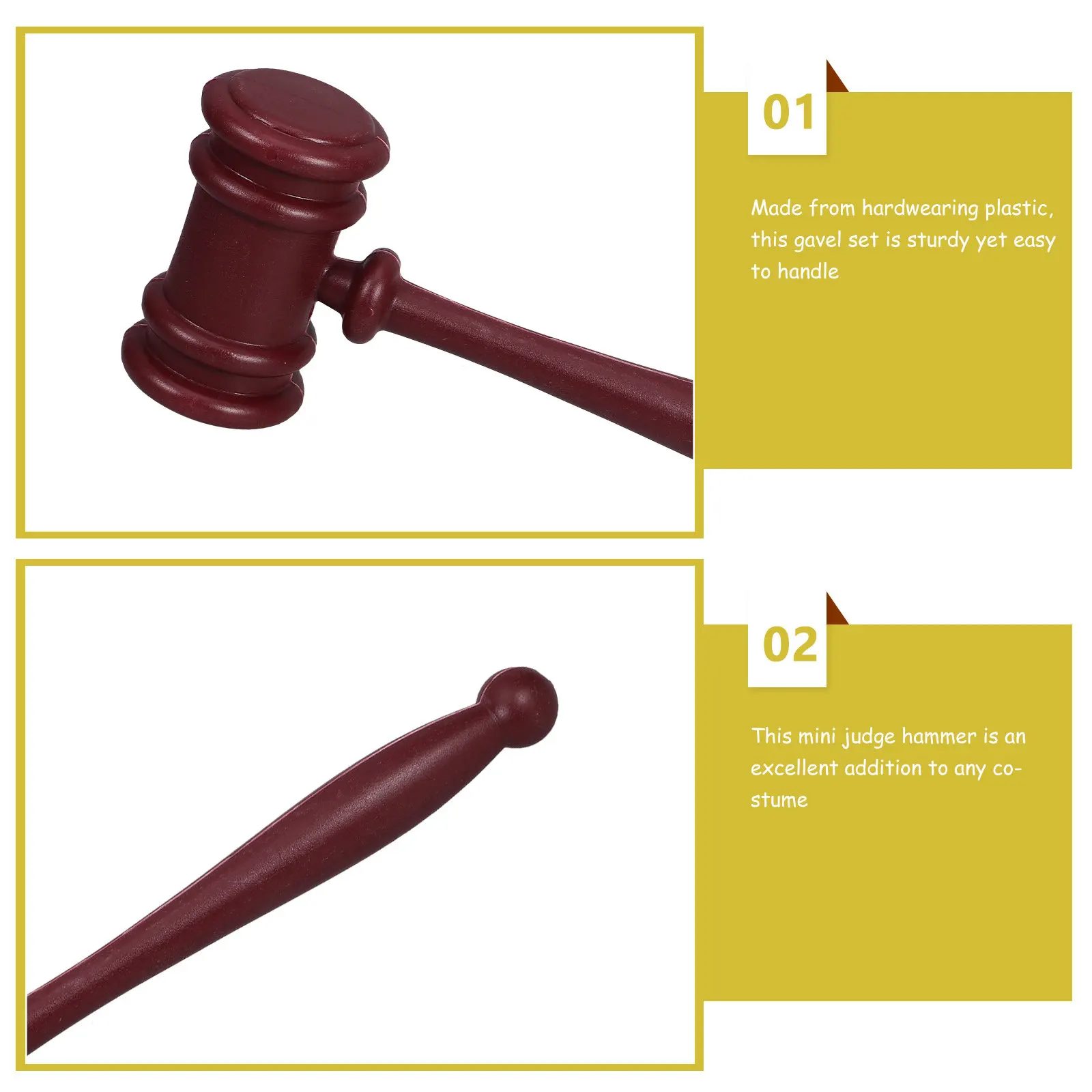 3Pcs Mini Judge Gavel Set Plastic Courtroom Prop Hammer for Halloween Costume Cosplay Lawyer Party Favor Educational Role Play