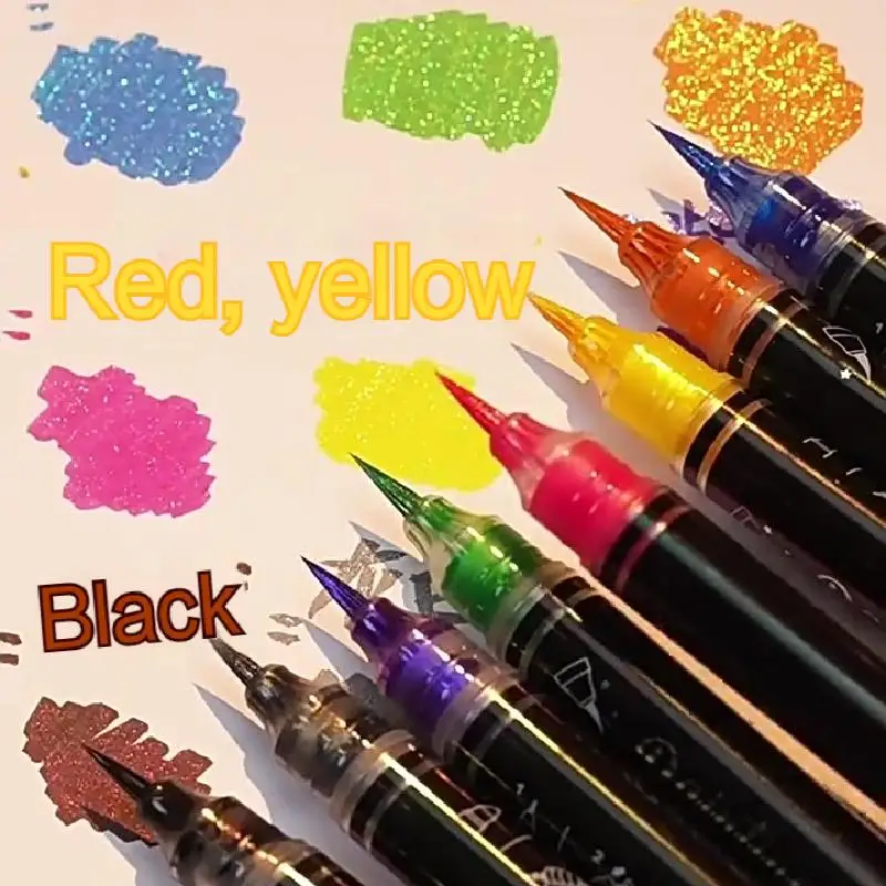 

8 Colors Metallic Brush Pens Artist Glitter Highlighters Gold Silver Soft Dual Bling Shiny Student Calligraphy Painting Markers