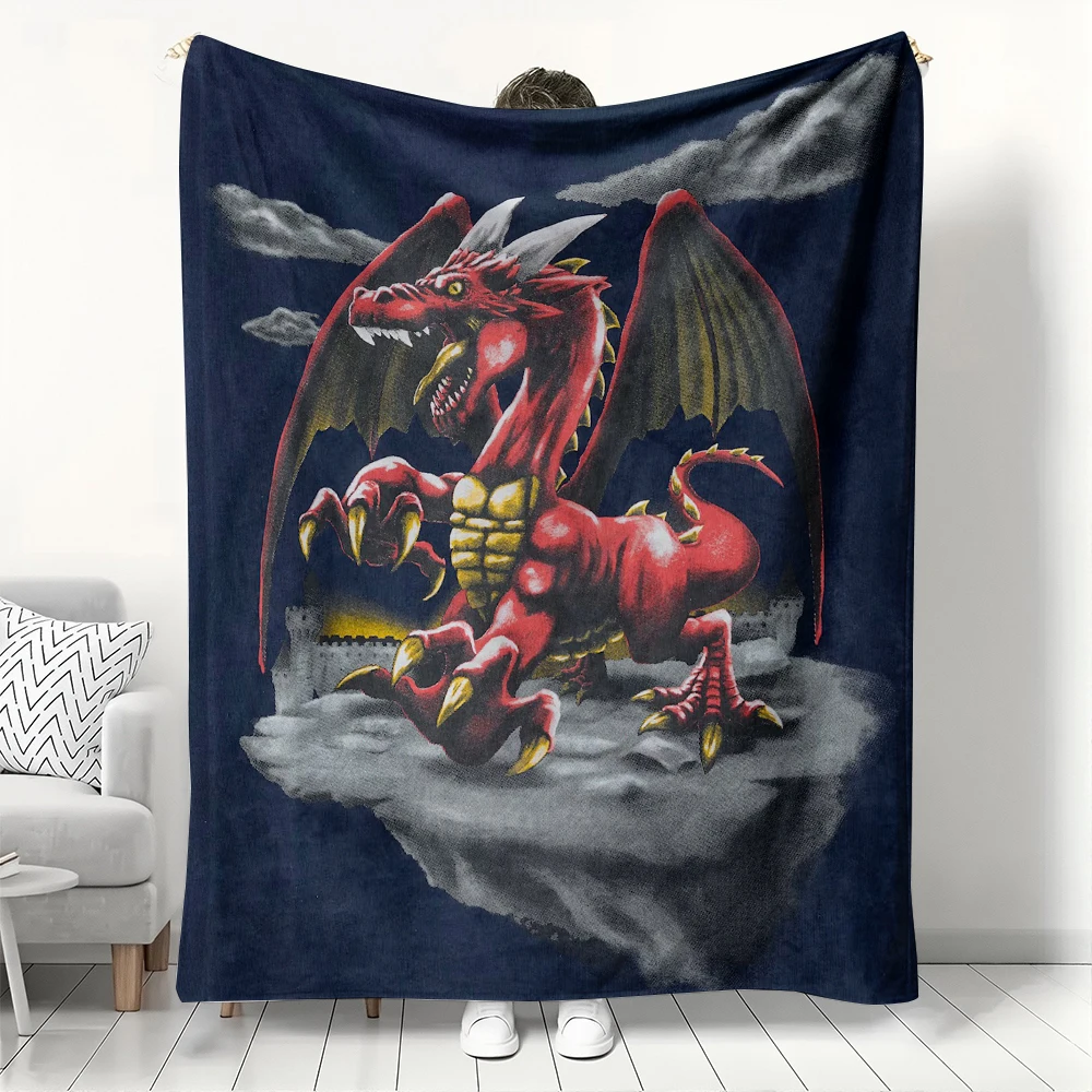 

Red Fantasy Dragon Fleece Blanket, Medieval Mythical Creature Print Throw, Soft Cozy for Fantasy Lover Room Decor & Gaming Gift