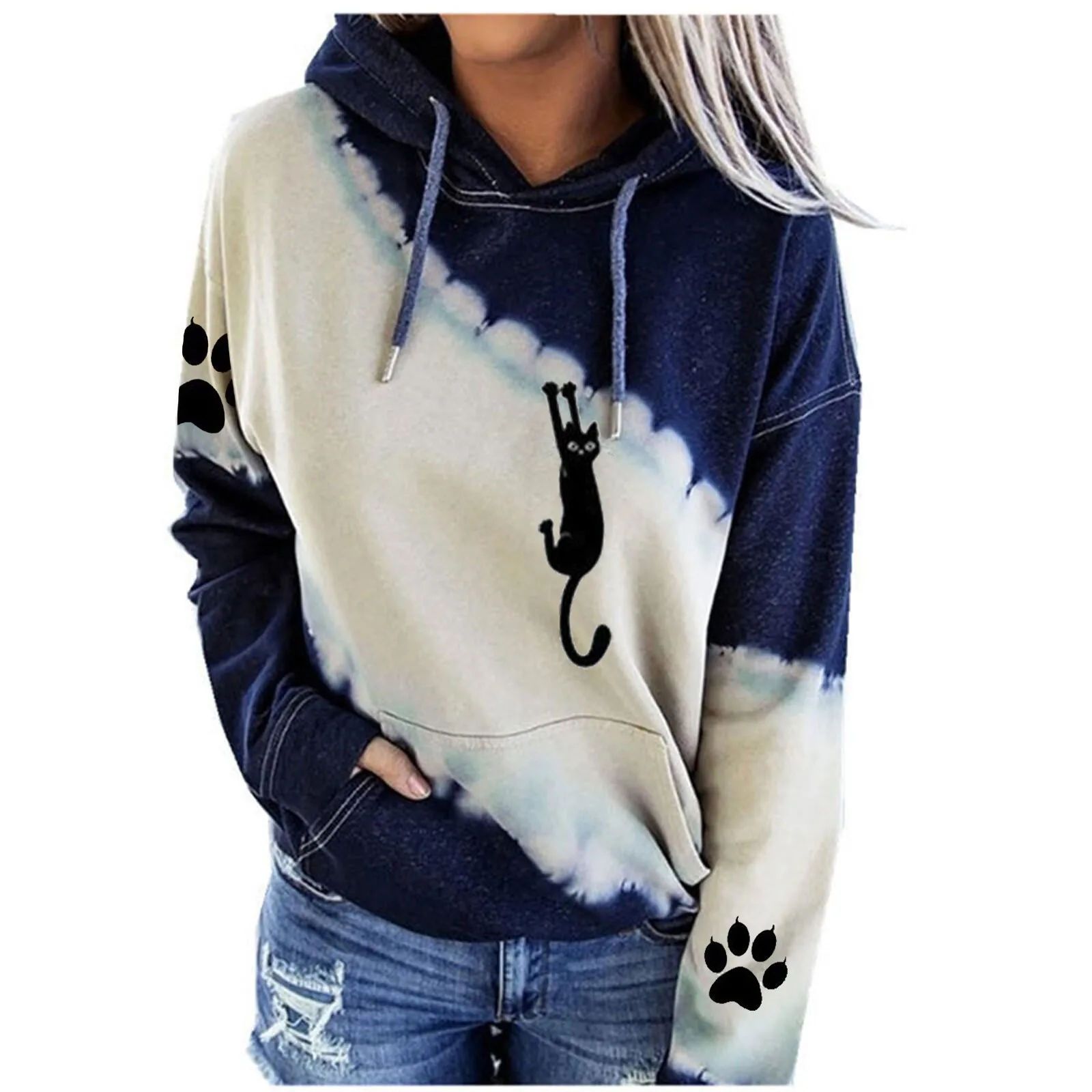 2023 Nieuwe Mode Vrouwen Lange Mouwen Hoodies Streetwear Sweatshirts Harajuku Trui Kawaii Kat Gedrukt Meisjes Kleding Jas