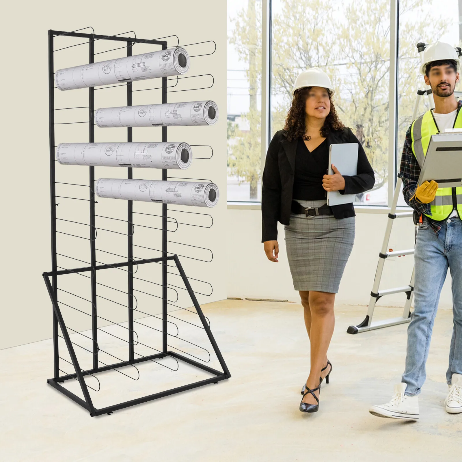 Vloerstaand opbergrek Papierrollen Opbergrek Materiaal Roll Dsplay Rack met 4 voetkussentjes Office Print Shop Organizer