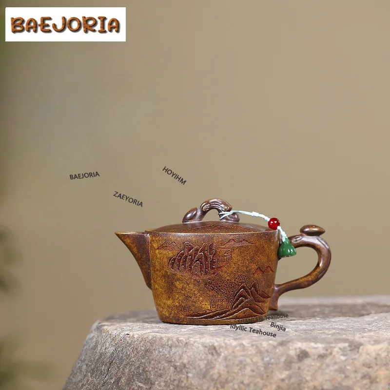 BAEJORIA 230ml Traditional Yixing Purple Clay Teapots Handmade High Large Caliber Pot Raw Ore The Keel Gold Sand Mud Kettle Cha