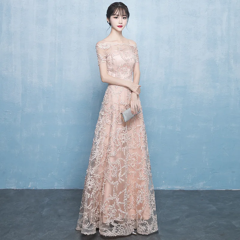 

Champagne Gold One-Shoulder Bodycon Evening Dress for Women 2026 New Year Conference Host Elegant Long Evening Gown