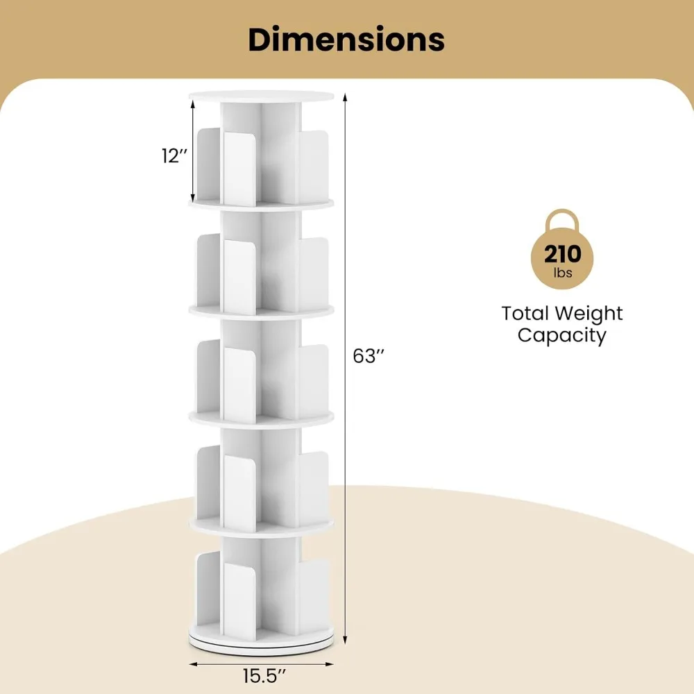 5단 회전 책장, 360도 °   칸막이 및 낙하 방지 장치가 있는 디스플레이 랙, 다기능 좁은 바닥 스탠딩 보