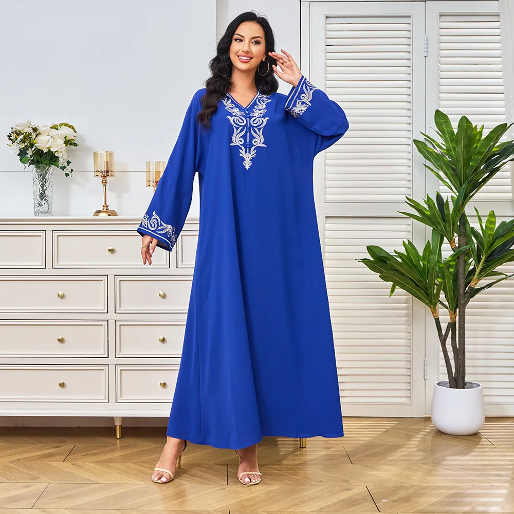 

Однотонное платье-халат с вышивкой для женщин, элегантное повседневное турецкое платье Абая на лето для вечеринок, вечер Дубай, Саудовская Аравия, Ближний Восток