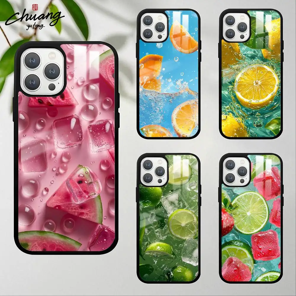 เคสโทรศัพท์ลายผลไม้ฤดูร้อน ANIME สำหรับ iPhone 11 12 13 14 15 16Pro Max Plus คุณภาพสูง เนื้อสัมผัสแบบกระจก