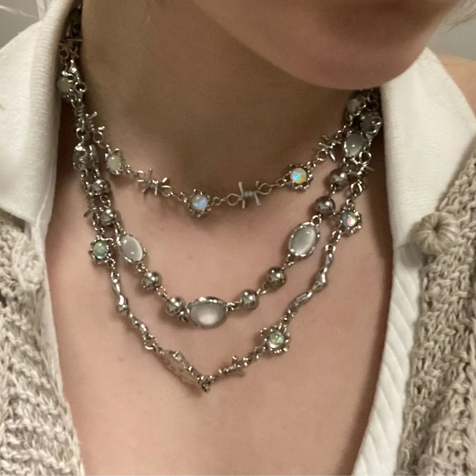 

Retro Y2K Kpop Silver Color Pendant Necklaces for Women Goth Style Fashionable And Trendy Accessory for Spring 2026