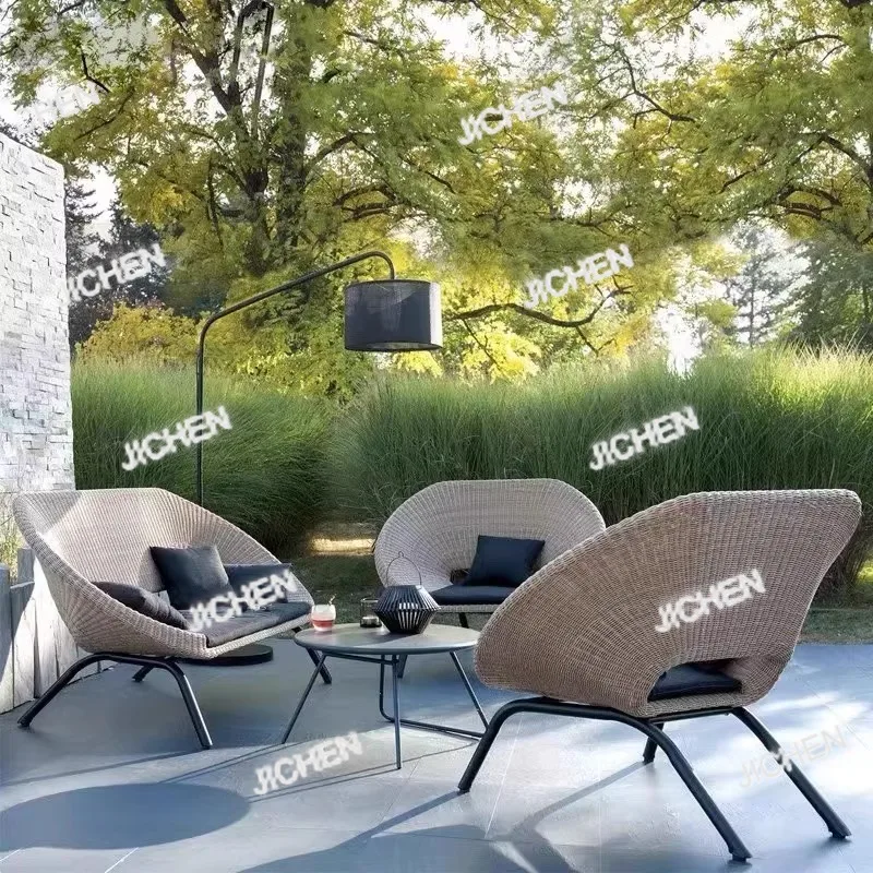 XH Nordic Outdoor Leisure Sofa Rattan Waterproof Sunscreen Villa Garden Courtyard Coffee Table Outdoor Furniture Rattan Chair