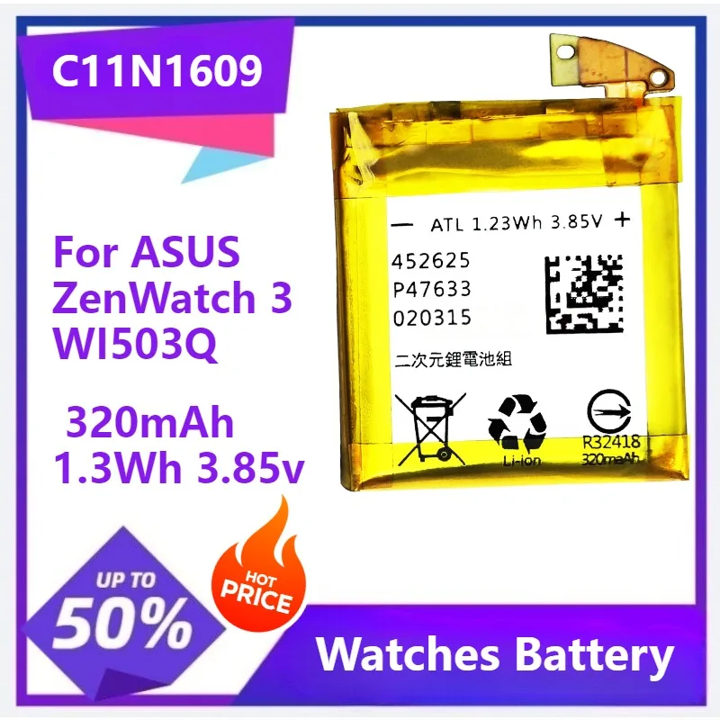C11N1609 For ASUS ZenWatch 3 WI503Q Replacement Watch Battery C11N1609 Rechargeable Battery 320mAh 1.3Wh 3.85v
