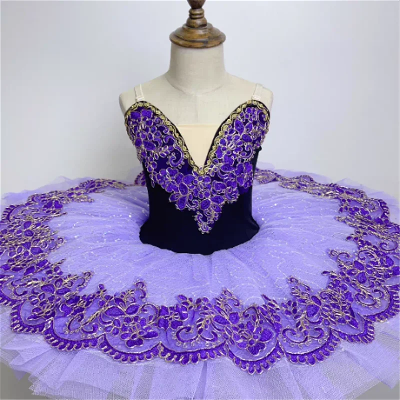 Vestido de baile para meninas, fantasia infantil, vestido de bailarina, performance, Lago dos Cisnes, roxo, tutu de baile profissional, crianças, mulheres