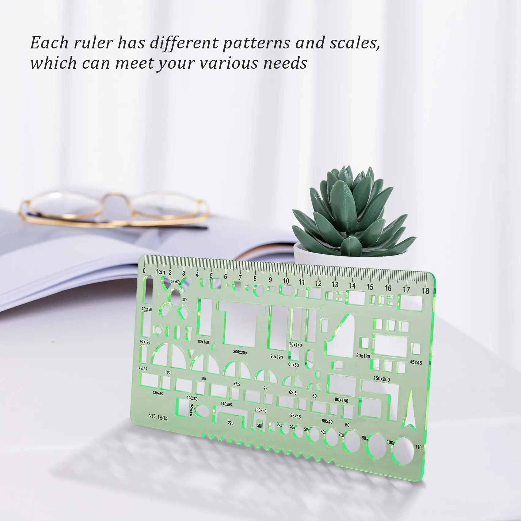 6 Pieces Plastic Measuring Templates Building Formwork Stencils Geometric Drawing Rulers for Office and School,Green