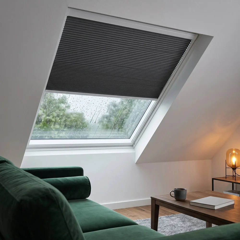 Tuya App Motorized Honeycomb Skylight Blinds Full Blackout, Solar Powered Cellular Shade for Roof Window, Custom Made