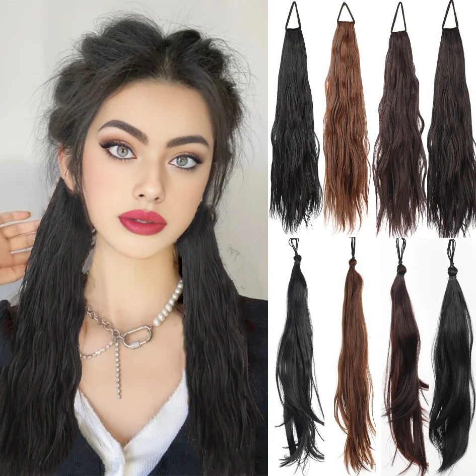 

Synthetic 20 inch/22 inch long wavy ponytail tie, elastic headband hair accessory, ponytail extension, double ponytail Lolita
