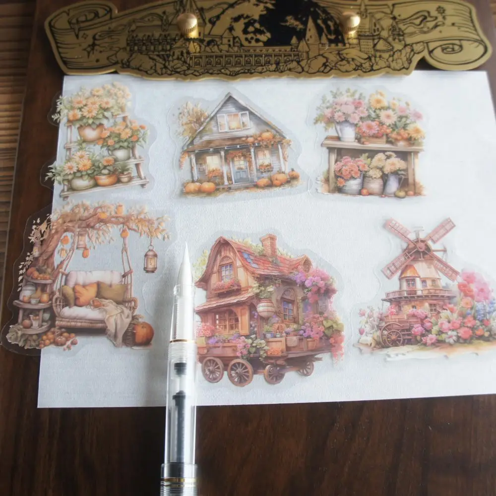 18pcs Fairy Tale Color Illustrations Windmill Study Room Window Style PVC Sticker Scrapbooking DIY Gift Label Decoration Tag