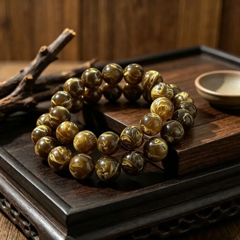 Second-generation Amber Beeswax Single-circle Bracelet Handicrafts, Versatile Jewelry for Both Men and Women