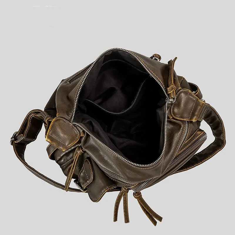 TOPHIGH Vintage Multiple Pockets Women Shoulder Bags  Washed Designer Luxury  Crossbody Bag Retro Motorcycle Bags For Woman Tote