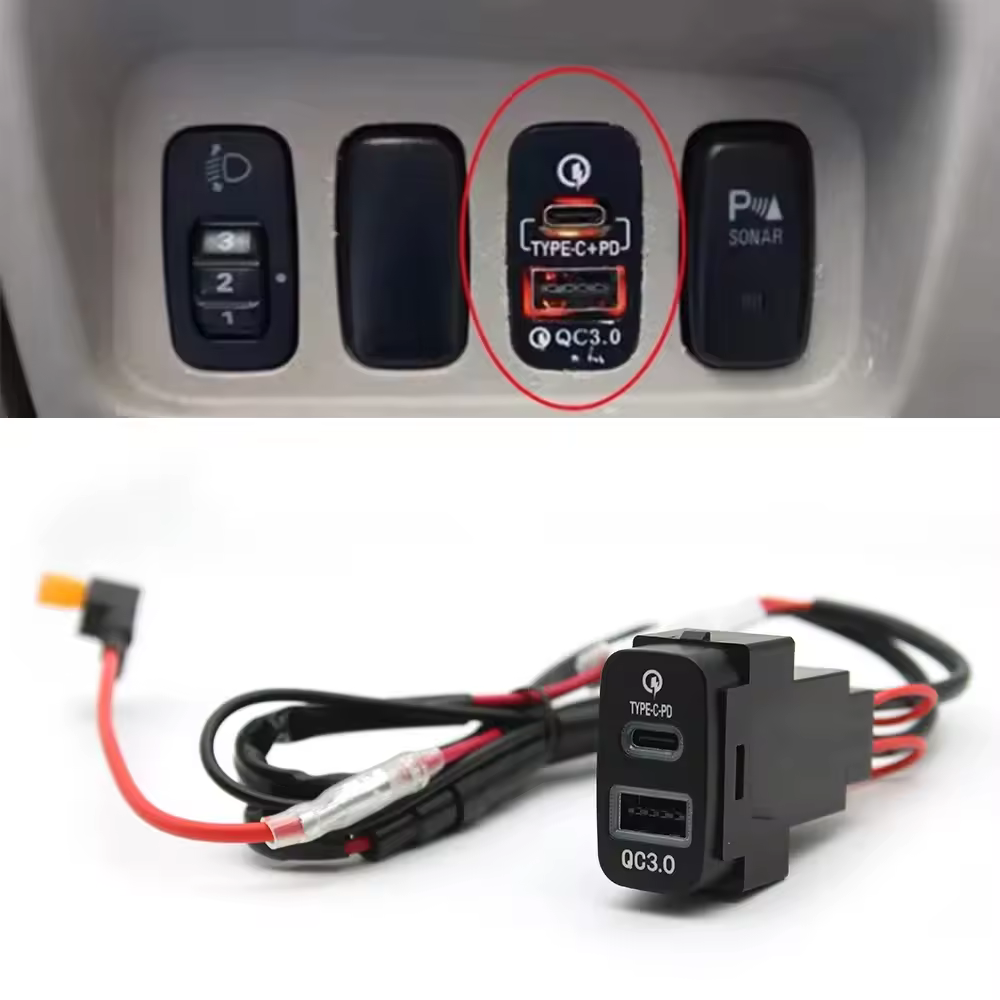 1pc Quick Charge Car Charger TYPE-C PD USB Interface Socket Use For Mitsubishi Outlander LancerEX Pajero Sport ASX V73 V93 V97