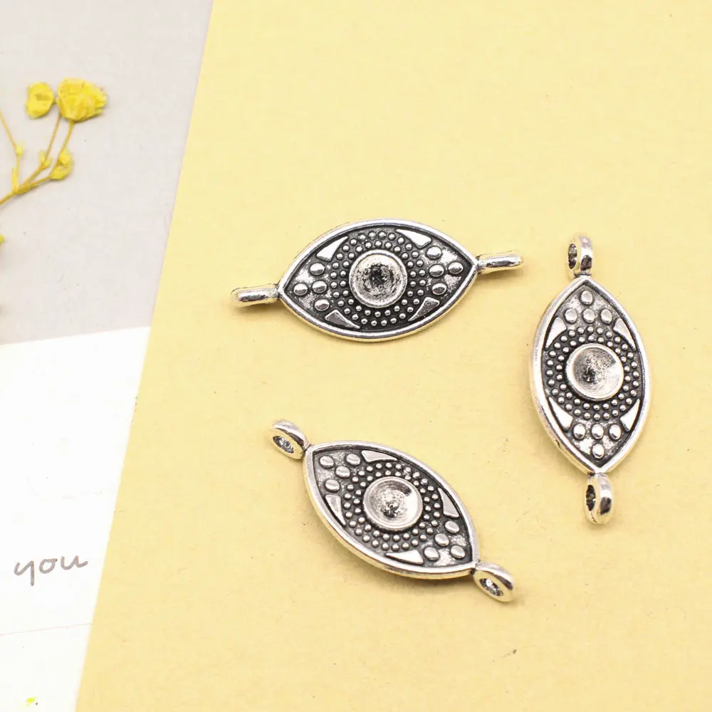 Eyes Connector Pendant For Necklace Antiqu Jewelri 11x28mm 10pcs Antique Silver Color