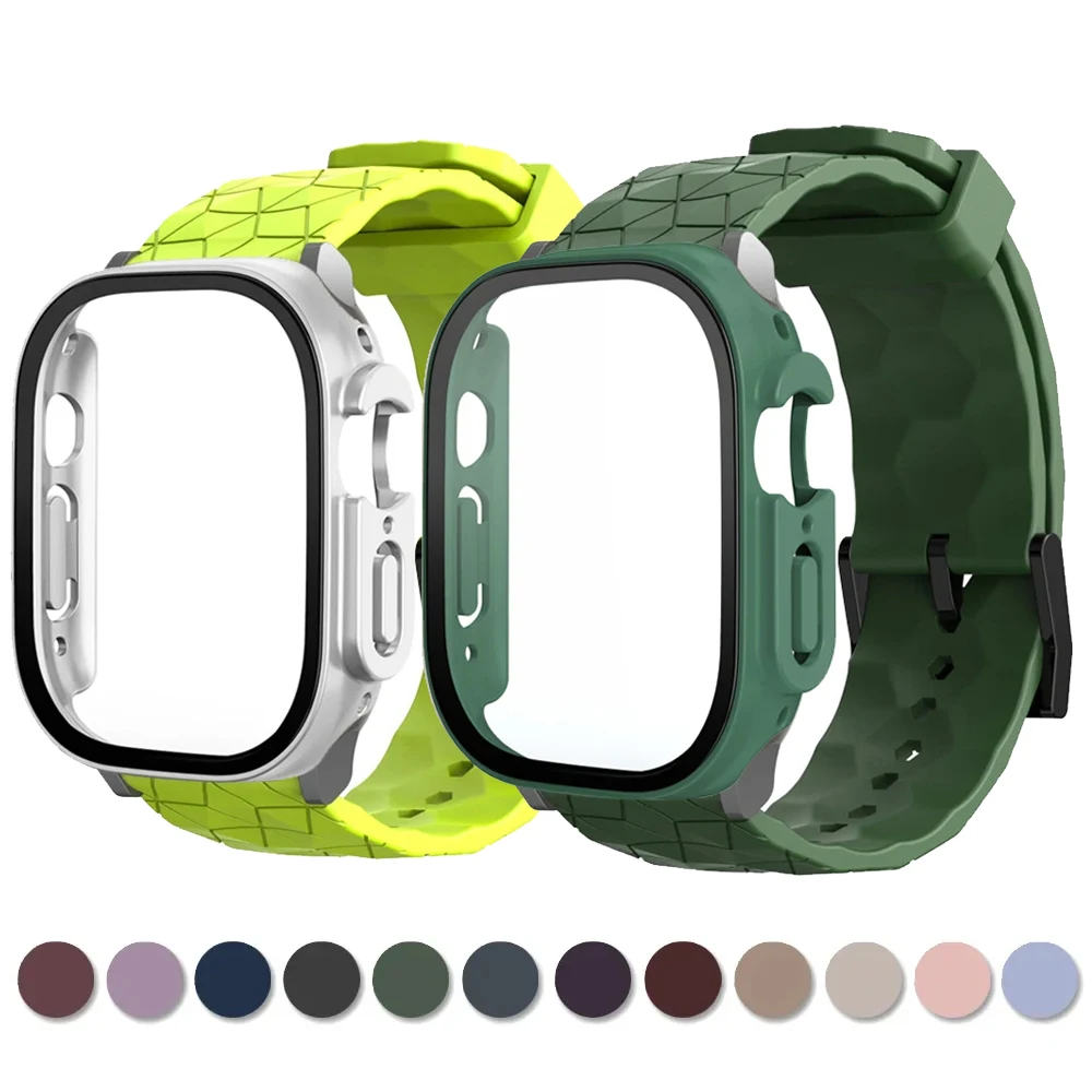 Case+Strap For apple watch Band Ultra 2 49mm 45mm 44mm 41mm 40mm Football Pattern Pulseira correa Bracelet iwatch 3/4/5/6/SE/7/8