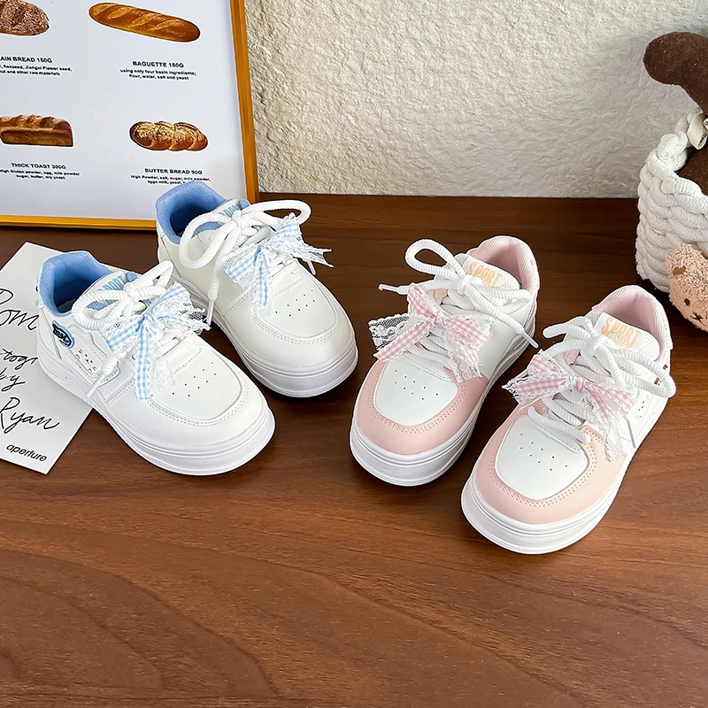 

Kids Princess Tennis Shoes Breathable Sweet Lace Bows Children Sports Shoes 2026 Brand New Girls Casual Shoes Soft Bottom Trendy