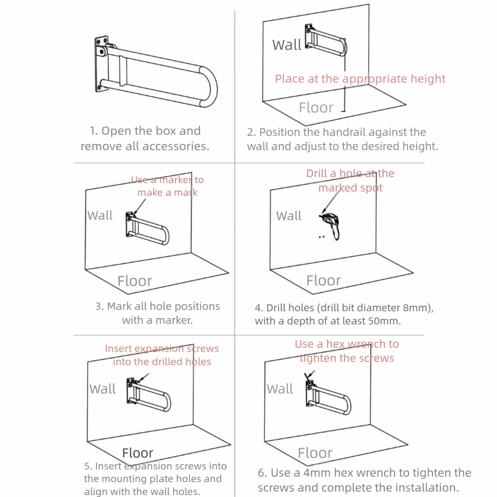 

Практичный складной подлокотник для унитаза, нескользящие поручни из алюминиевого сплава, поручни, без барьеров, поручни для пожилых людей