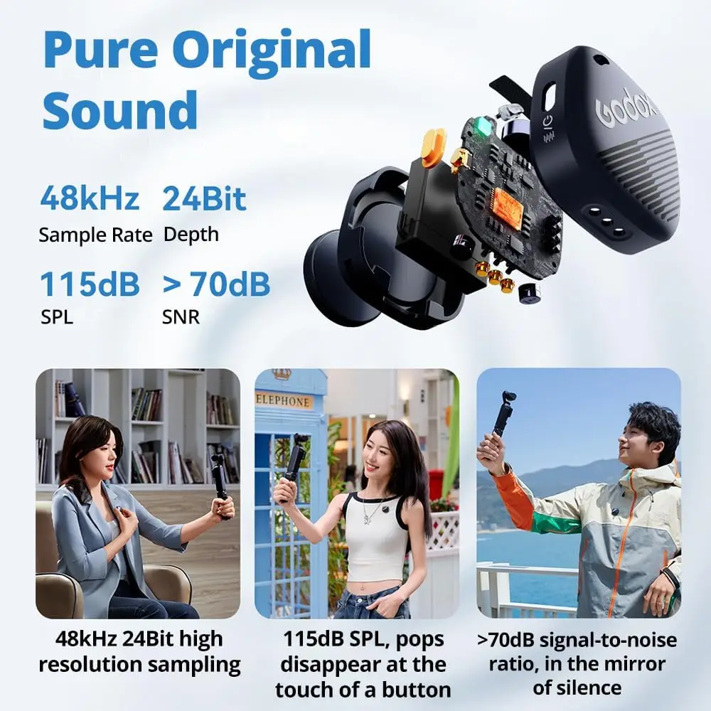 ميكروفون GODOX Cube-OP3 اللاسلكي Lavalier لـ DJI Osmo Pocket 3، إلغاء الضوضاء، عمر البطارية 10H، ميكروفون لاسلكي صغير للكاميرا