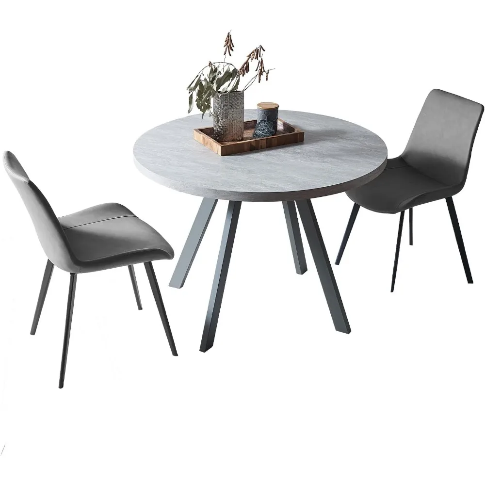 Round Dining Table Set, Mid Century Modern Small Round Dining Table Set, Saving Space (Table + 2 Grey Chairs)