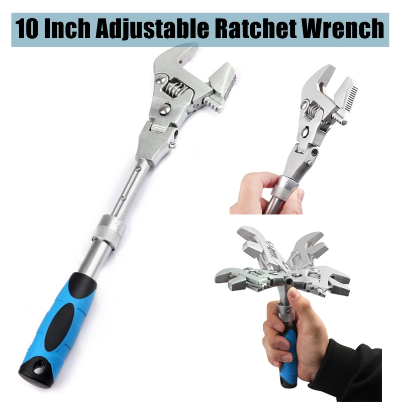 Ratcheting Wrench Universal Maintenance 180 Degree Folding 10-Inch Pulley 5 In 1 Adjustable Torque With Rotating Head Hand Tools