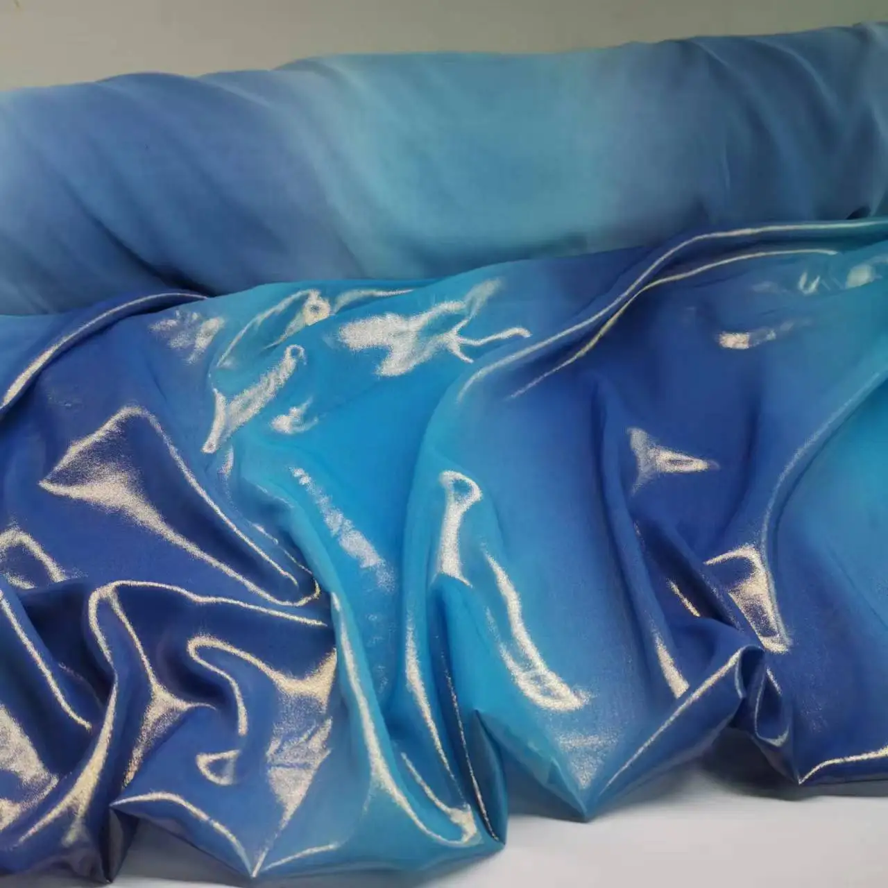 Bronzing Ombre Blue Craft Dress Fabric 75D Chiffon Shiny Wedding Costume DIY Sewing Cloth Tissue