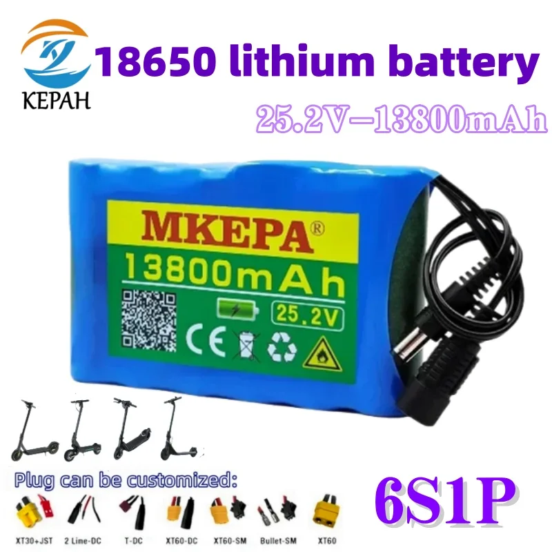 

18650 6S1P Rechargeable Battery Pack｜25.2V 13800mAh for E-Bikes/Scooters, BMS + Charger Long-Runtime