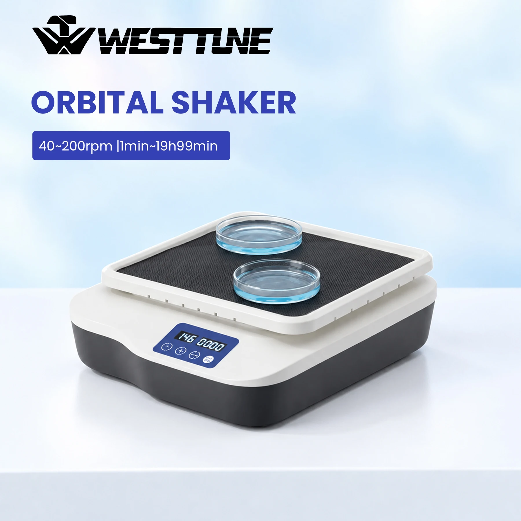 WESTTUNE 110/220V Lab Orbital Shaker LED Display Analog Linear Decolorizing Shaker Orbital Rotator Shaker Speed & Time 40-200RPM