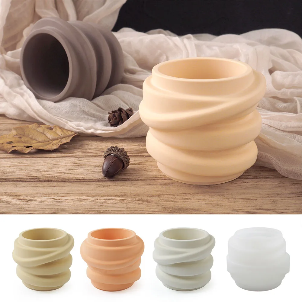 Candle Jar Silicone Mold With Lid DIY Round Succulent Flower Pot Storage Box Plaster Epoxy Resin Craft Molds Home Decor Gift