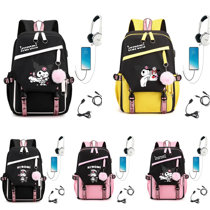 

Kuromi Backpack Laptop for Girls Boys Teenager Children Rucksack Male Famale Casual Cartoon School Bags USB Backpacks