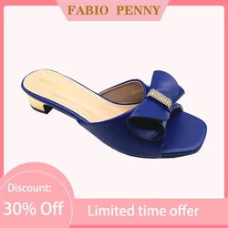 FABIO PENNY europejska moda damska eleganckie dojrzałe letnie kapcie z niską kokardką na co dzień i wygodne kapcie z odkrytymi palcami dla kobiet